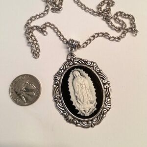 Hand crafted Our Lady of Guadalupe pendant, 18” chain